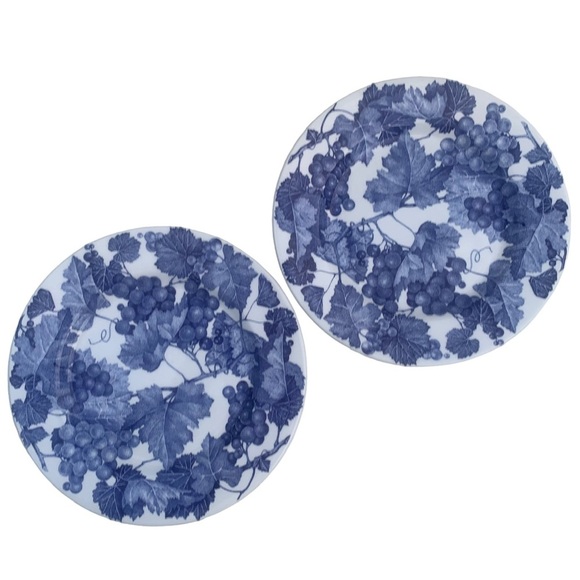 Two Furio 8” Plates White with Blue Grape Vine Design Made in Italy - Picture 1 of 5